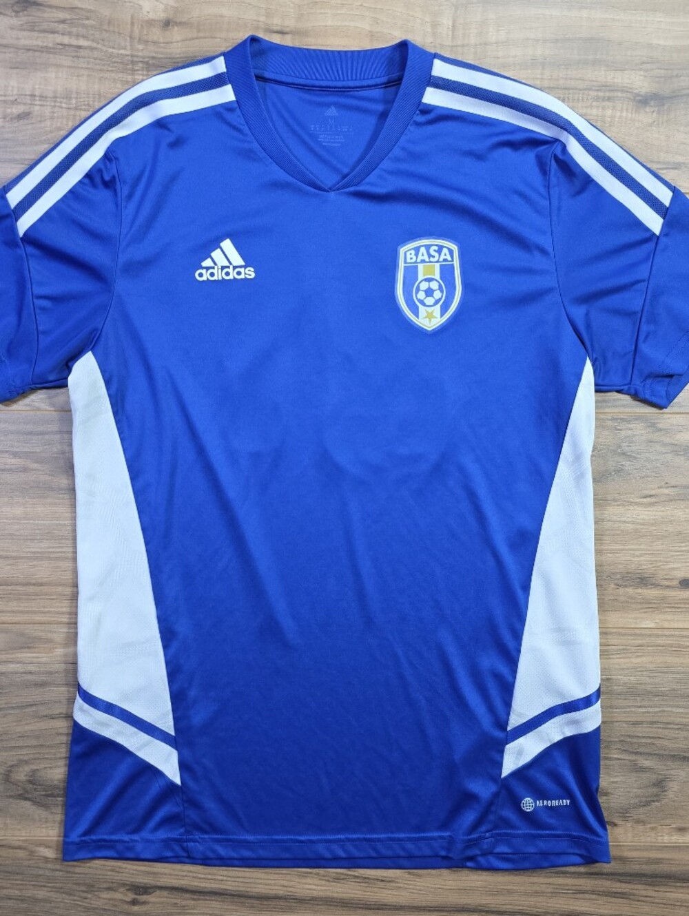Adidas Blue Soccer Jersey Men's Medium #21 BASA Sportswear Aeroready Blokecore
